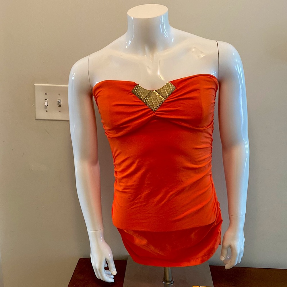Beachy Peach Colored, 2B Bebe, Size Large, Crimped Sides, Halter Top.